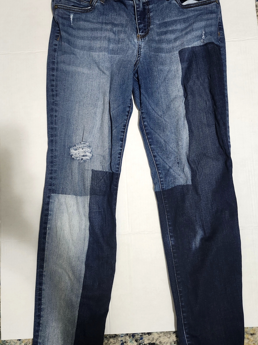 Kut from the Kloth Two-Tone Blue Patchwork Straight Leg Jeans